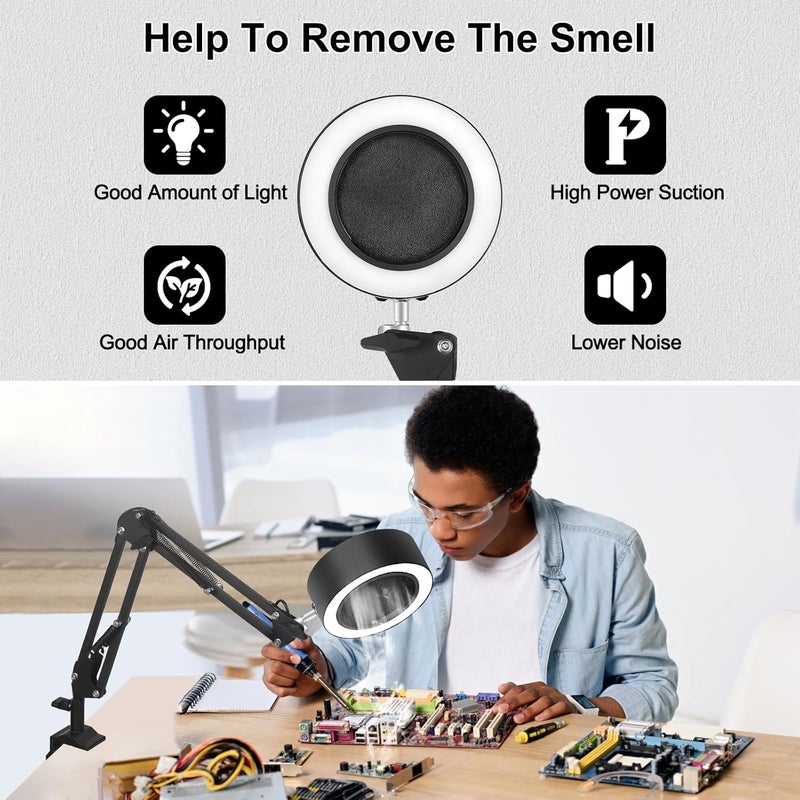 NOEVSBIG Solder Smoke Absorber Desk Lamps Fume Extractor Fan 7pcs Filter Include, 3 Color Modes and 10 Brightness Levels Workbench Light for Soldering, Repair, Reading, Welding or ESD DIY Work Desoldering - Image 2